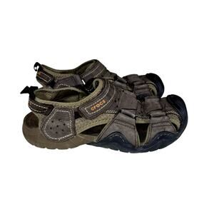 Crocs Swiftwater Men's Leather Sandals Rubber Sole Fishing/ Hiking Shoe Brown 9